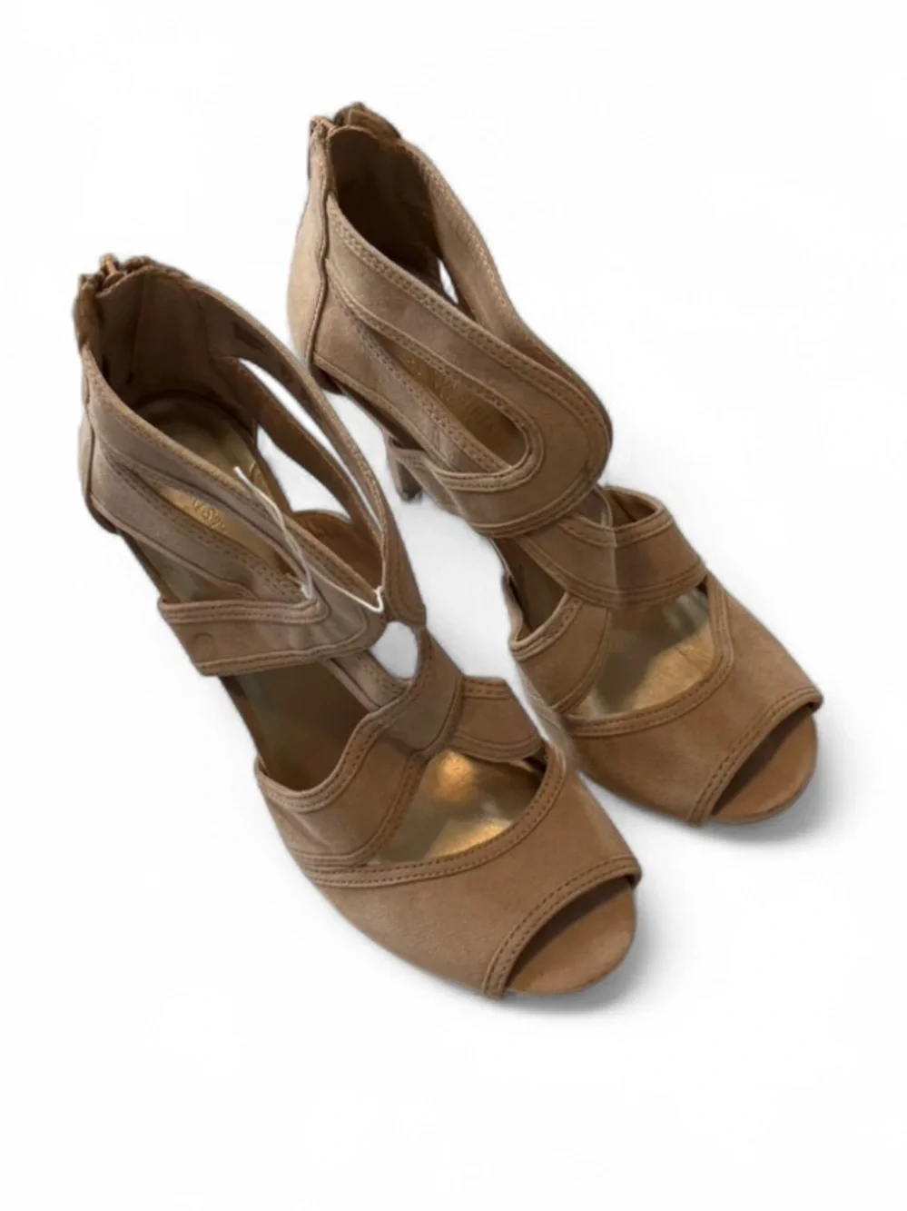 Christian Soriano Beige Strappy Peep Toe Stillettos, Women's Size‎ 8
